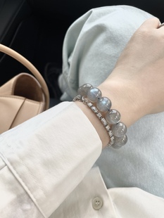 彩光小灯泡 天然水晶珠宝女生饰品手链小众 灰月光拉长石手串