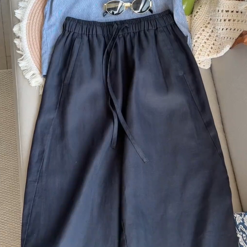 天丝亚麻阔腿裤女垂感百搭休闲裤