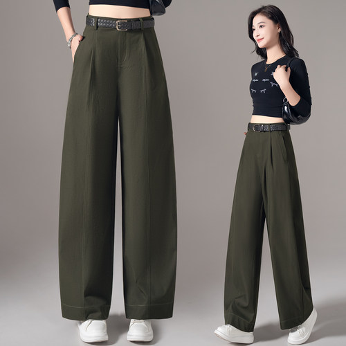 橄榄绿弯刀休闲裤女阔腿镰刀裤子
