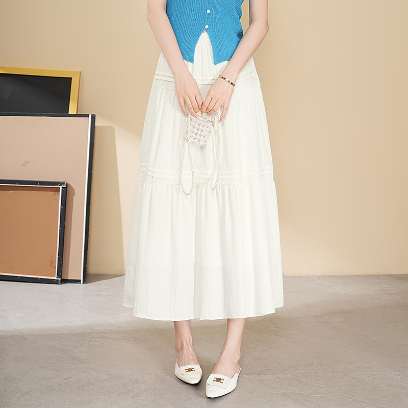 桑蚕丝文艺半身裙女2025夏季新款高腰显瘦a字裙中长款休闲蛋糕裙