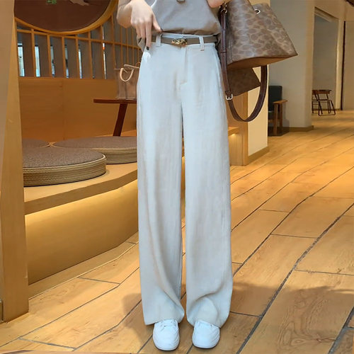 桑蚕丝亚麻女夏薄款抗皱阔腿裤
