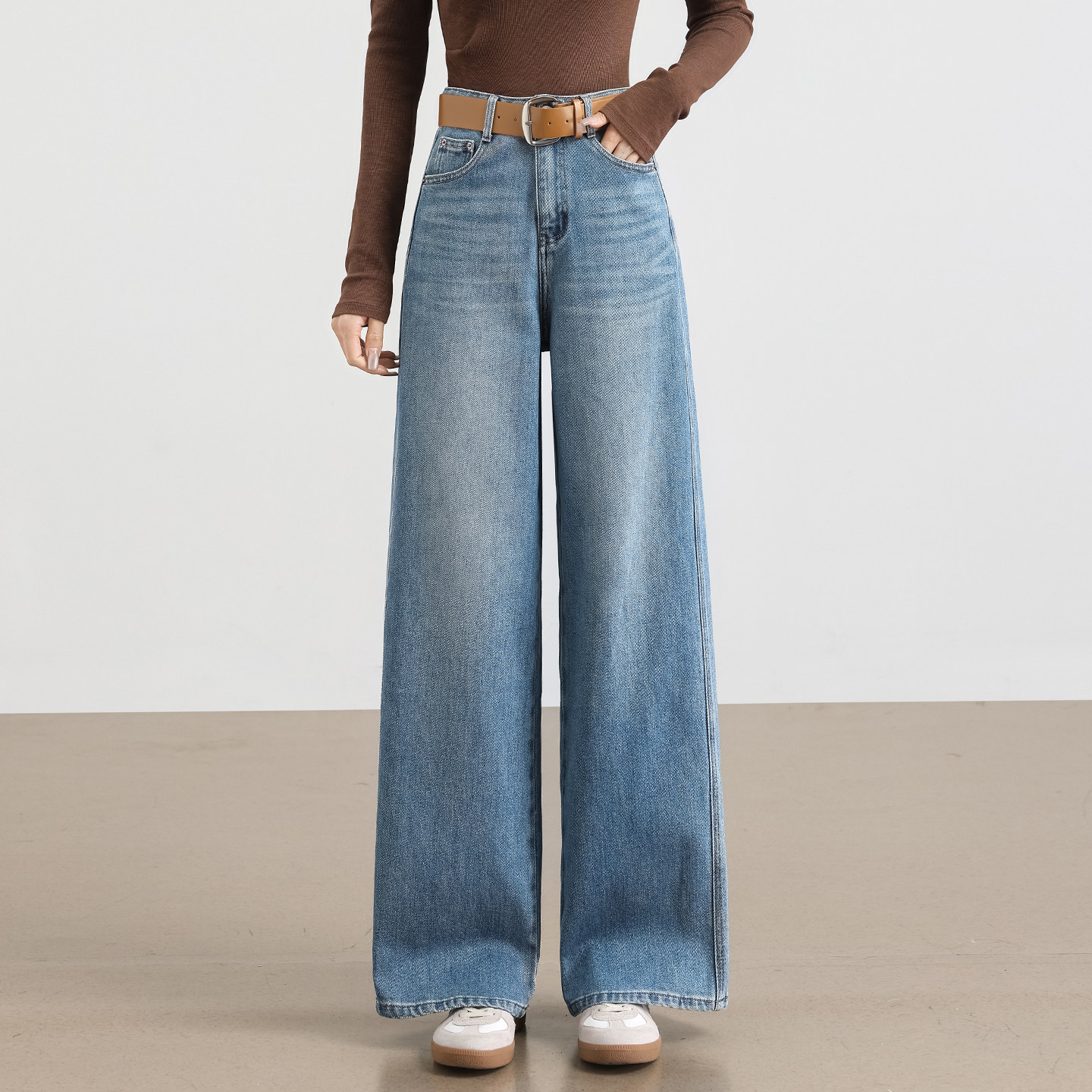 冰川蓝高腰阔腿牛仔裤女2026年春秋季新款显瘦垂感优雅直筒长裤,女装/女士精品,牛仔裤,淘宝优惠券,粉丝福利购,淘宝优惠卷