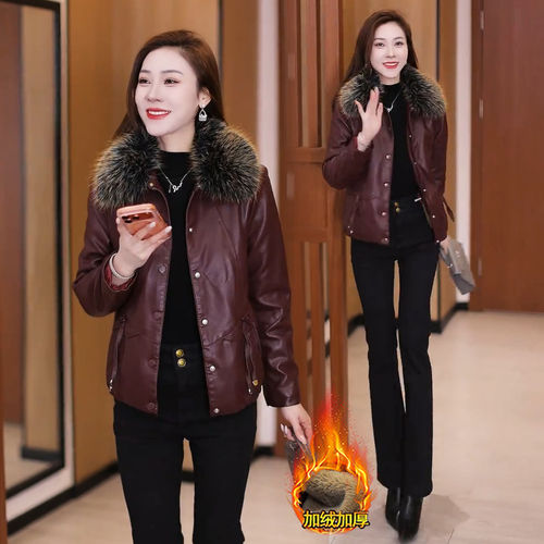 新款大毛领皮衣外套女冬季皮夹克