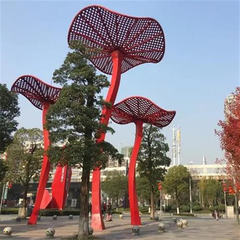 速发大型不锈钢树叶花架雕塑金属长廊钢结构创意景观异形花瓣廊架