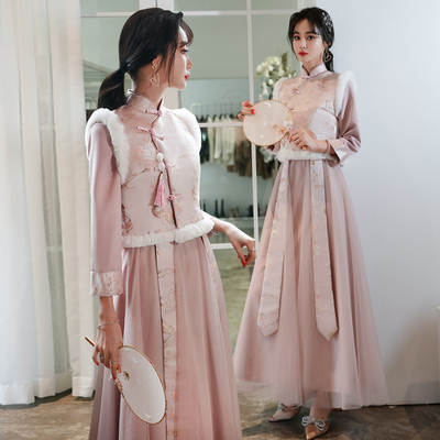 速发冬季伴娘服2024新款冬装中式唐装中国风冬天旗袍姐妹团礼服冬