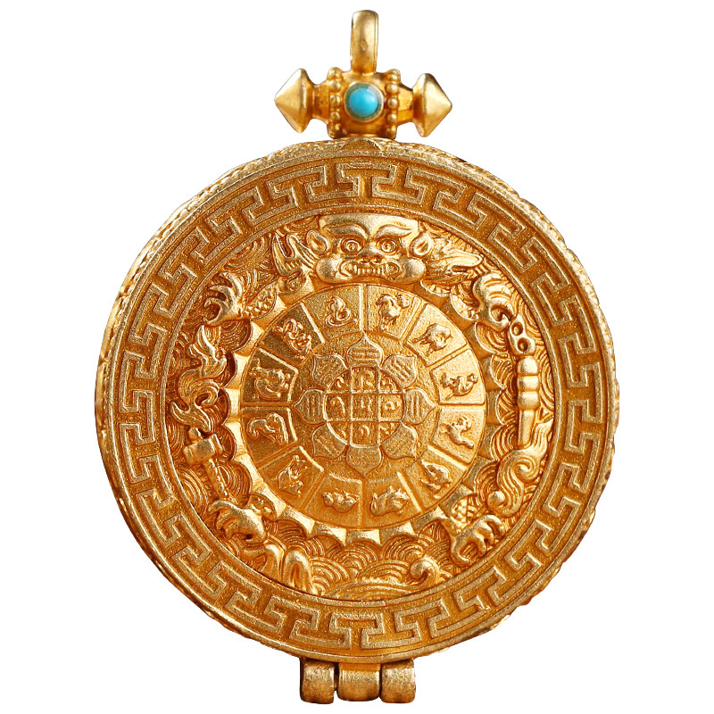 速发黄铜藏式九宫八卦嘎乌盒吊坠复古随身唐卡法器民族风男项链挂