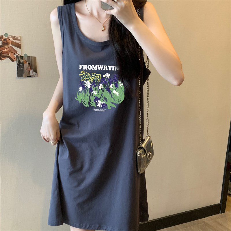 现货速发夏天中长款无袖背心吊带连衣裙睡裙性感纯欲宽松全棉睡衣