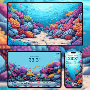 6张梦幻海底世界手机高清壁纸ipad平板电脑桌面插画风景珊瑚素材