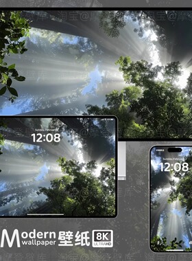 丁达尔光8K高清壁纸手机ipad平板电脑桌面绿色唯美风景高级氛围感