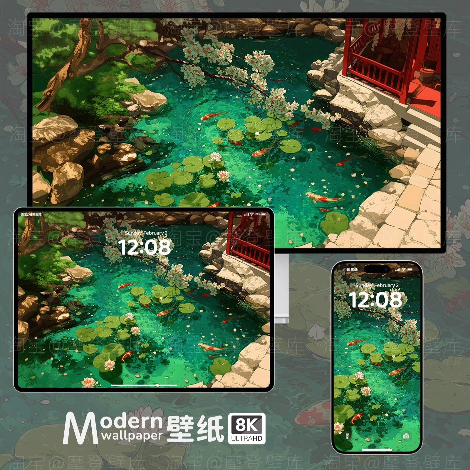 锦鲤插画8K高清壁纸iPhone手机ipad平板电脑桌面治愈系风景壁纸图,商务/设计服务,卡通/动漫/插画设计,淘宝优惠券,粉丝福利购,淘宝优惠卷