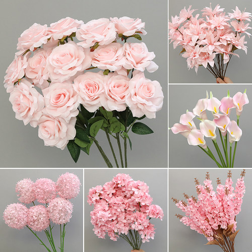 粉色仿真花套装假花花艺摆设美陈橱窗插花材料绢花订婚结婚装饰