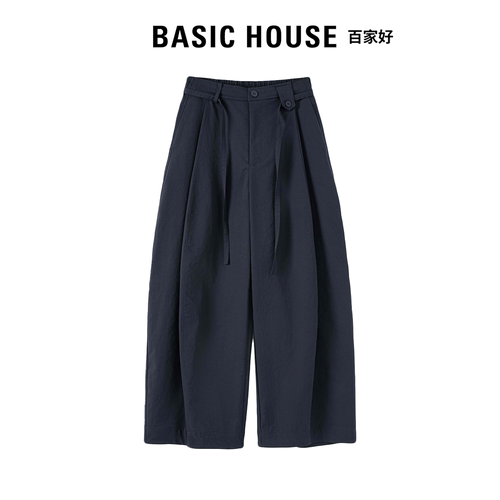 Basic House百家好高腰休闲裤女春款设计感宽松显瘦小个子弯刀裤