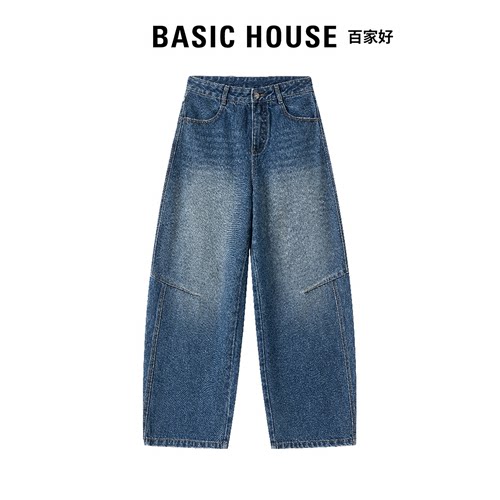 Basic House百家好2026秋季新款弯刀牛仔裤女休闲宽松显瘦镰刀裤