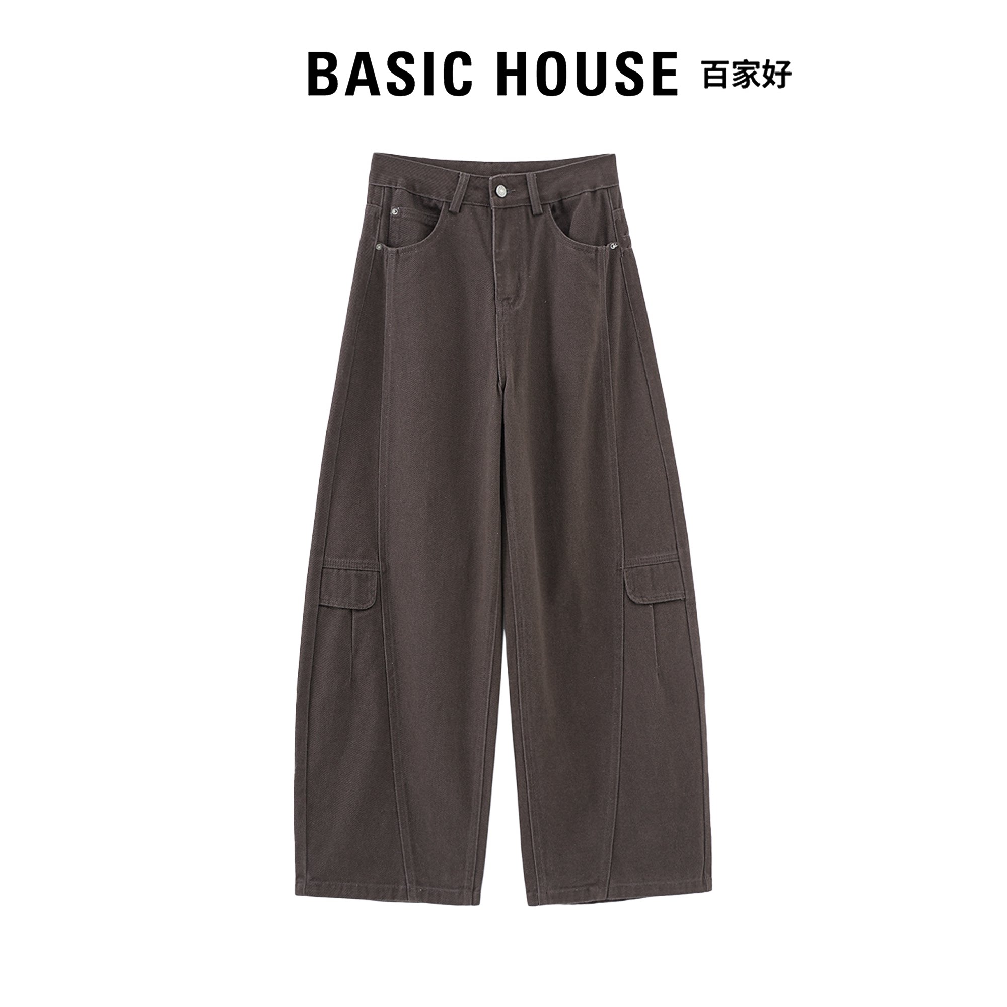 Basic House百家好全棉阔腿工装裤女秋冬款百搭显瘦牛仔裤弯刀裤