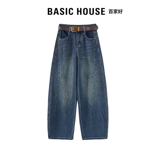 Basic House百家好时尚韩系弯刀牛仔裤女2026秋款高腰显瘦镰刀裤