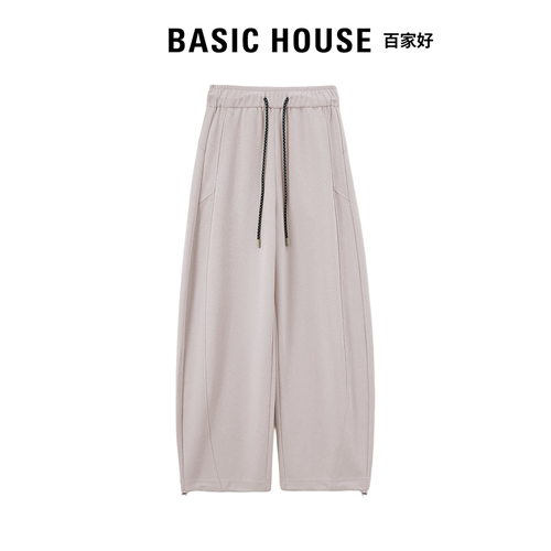 Basic House百家好松紧高腰弹力休闲裤春夏新款百搭显瘦弯刀裤女