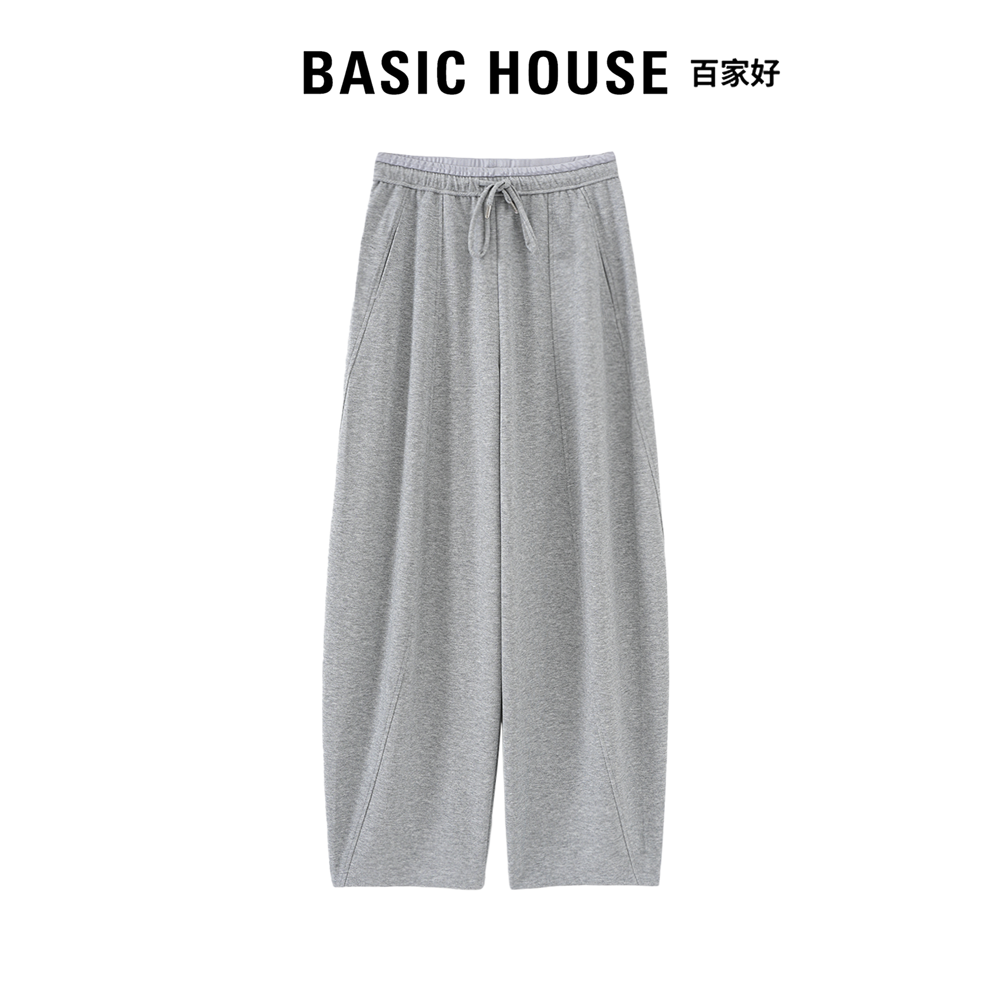 Basic House百家好夏季薄款弯刀裤女显瘦百搭简约抽绳弹力休闲裤