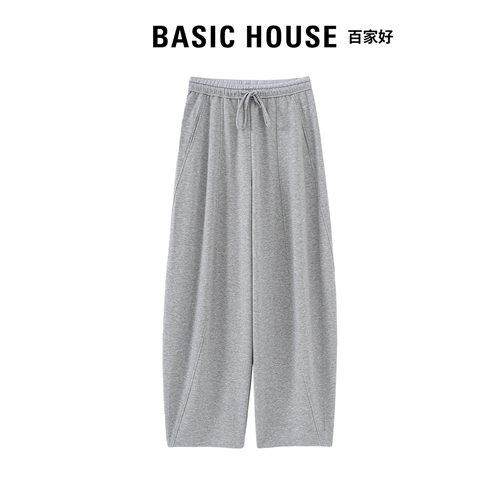 Basic House百家好夏季薄款弯刀裤女休闲百搭简约抽绳弹力休闲裤