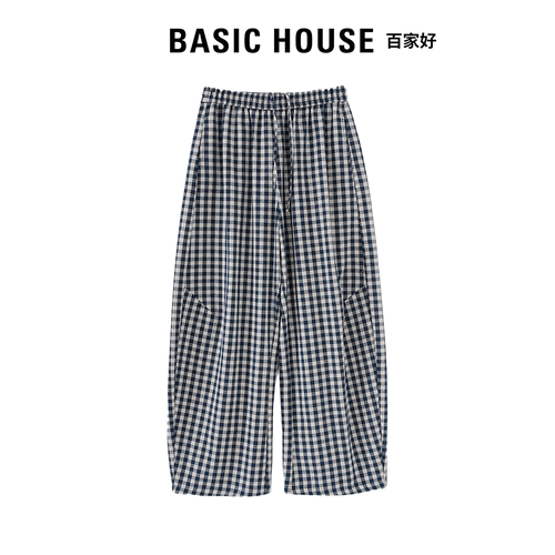 Basic House百家好韩系复古阔腿裤女夏高腰显瘦小个子棉麻休闲裤