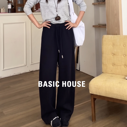 Basic House百家好棉质运动卫裤2026新款高腰显瘦休闲裤弯刀裤女