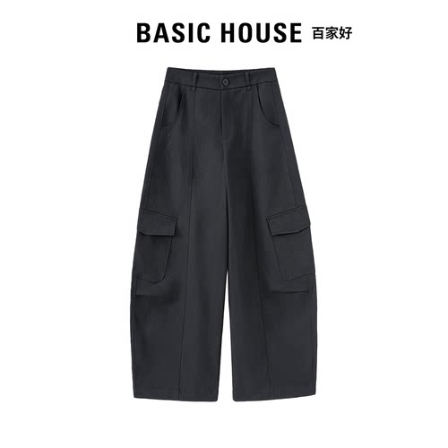 Basic House百家好2026秋季高腰口袋设计弯刀裤女百搭显瘦休闲裤