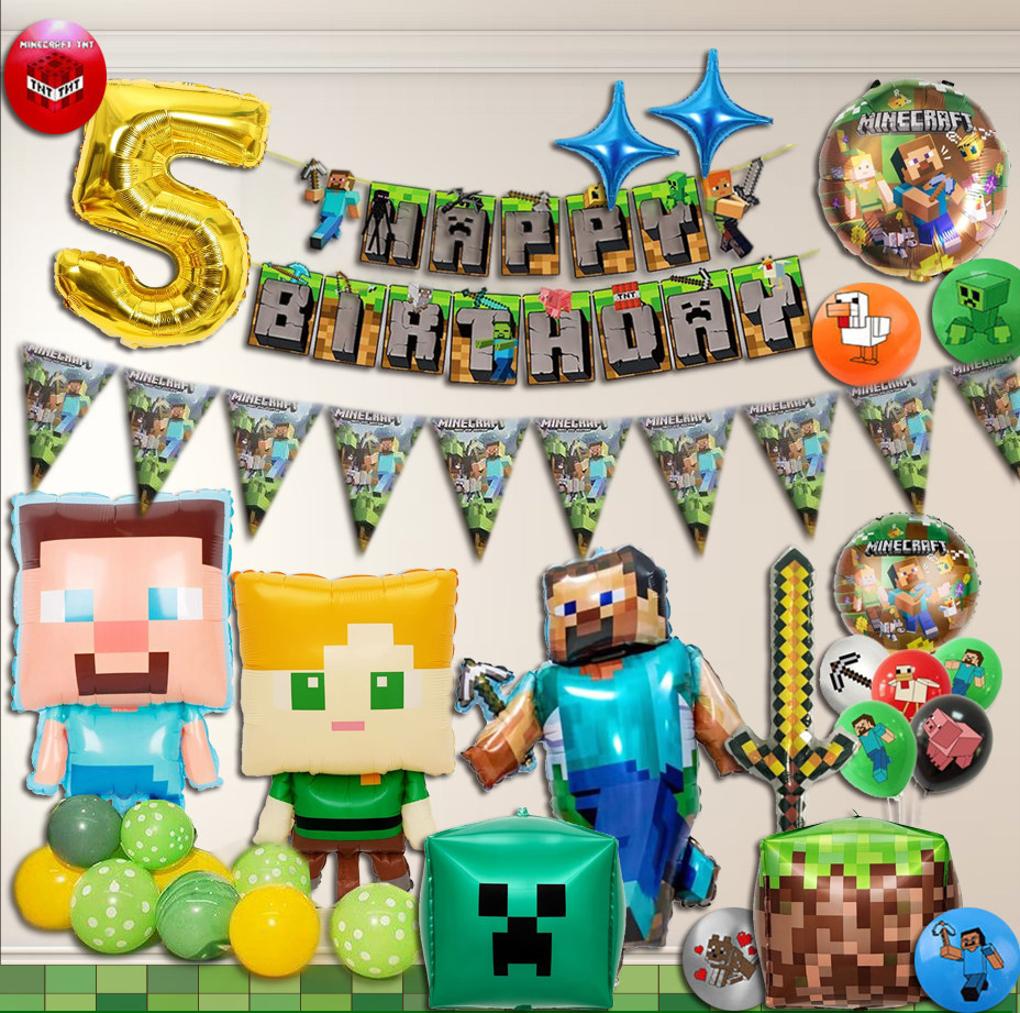 我的世界10岁生日气球套装像素游戏男生周岁派对背景布置