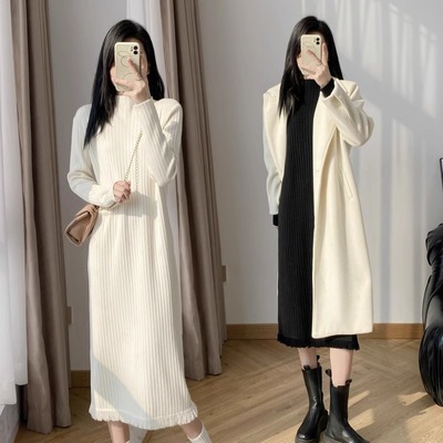 秋冬半高领中长款宽松流