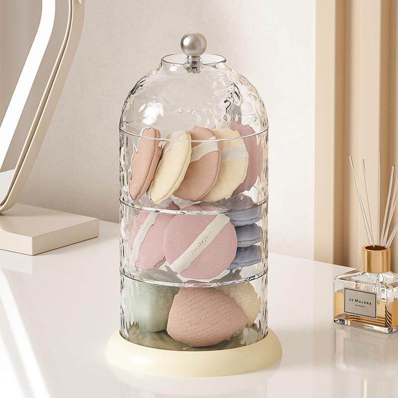 旋转化妆品收纳盒高级感粉扑首饰化妆盒桌面护肤品透明归纳防尘架,收纳整理,首饰盒,淘宝优惠券,粉丝福利购,淘宝优惠卷