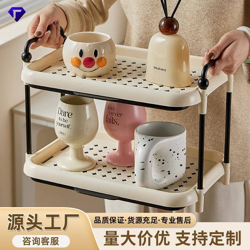 杯子收纳置物架桌面水杯收纳架餐边柜茶杯家用沥水架奶油风杯子架