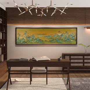 千里江山图挂画客厅沙发背景墙装 铜画风水靠山画山水画 饰画新中式