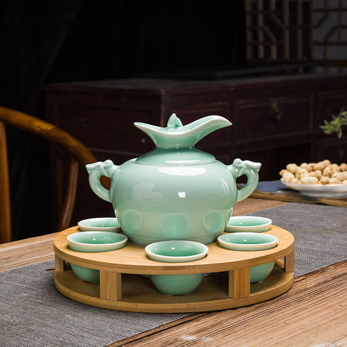 中式陶瓷青瓷温酒器家用老式烫酒壶白酒烈酒杯中国风黄酒酒具套装