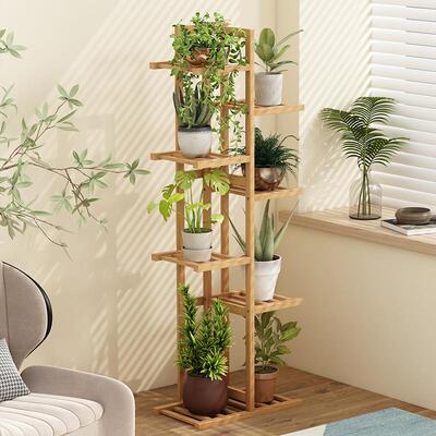 楠收竹新款花架家子置物架落地左右花盆架用阳台客81866厅饰绿萝