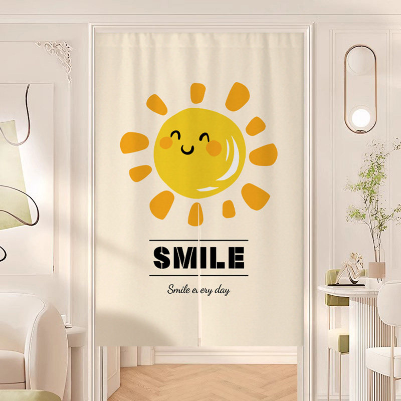 笑脸门帘半截布艺厨房厕所过道隔断帘家用玄关客厅免打孔遮挡帘子,居家布艺,门帘,淘宝优惠券,粉丝福利购,淘宝优惠卷