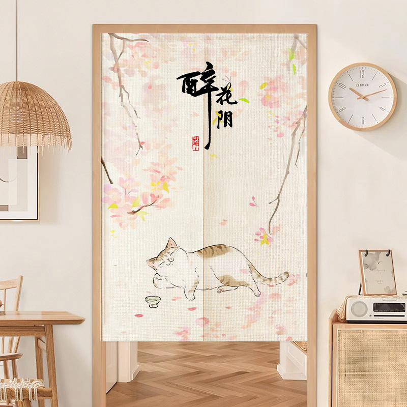 田百夏卧室棉麻国风半截帘子