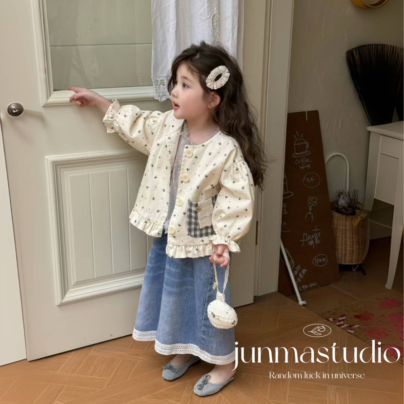 清仓！minie moon童装女童宝宝儿童春装甜美花朵木耳边开衫外套