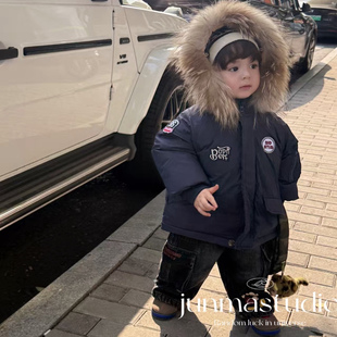 AH童装男童宝宝儿童冬装新款大毛领连帽派克羽绒服白鸭绒保暖外套