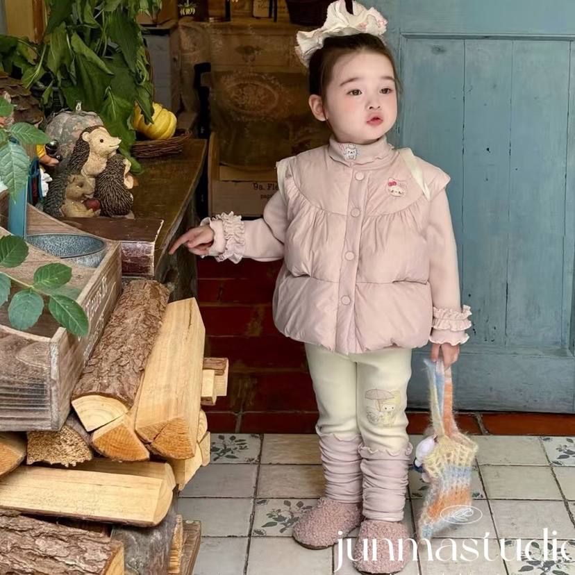 opolala女童装宝宝儿童冬装背包羽绒马甲外套木耳边加绒打底衫T恤