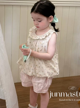 清仓！opolala童装女童宝宝儿童夏装花朵碎花娃娃衫灯笼短裤套装