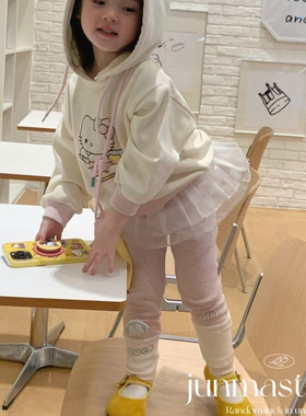 AH童装女童宝宝儿童秋装新款韩系KT连帽卫衣上衣拼接条纹打底裤