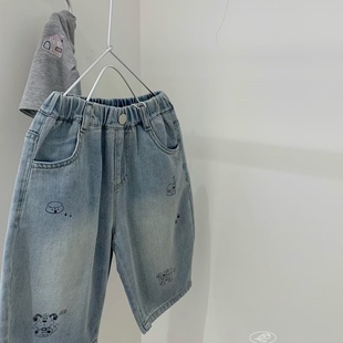 小屁股童装男女童宝宝夏装新款可爱卡通印花牛仔裤哈伦裤7分裤子