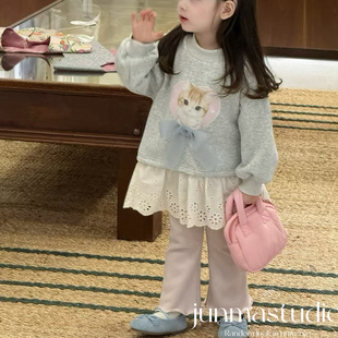 橙小7童装女童宝宝儿童冬装新款韩系蝴蝶结花边加绒卫衣裙连衣裙