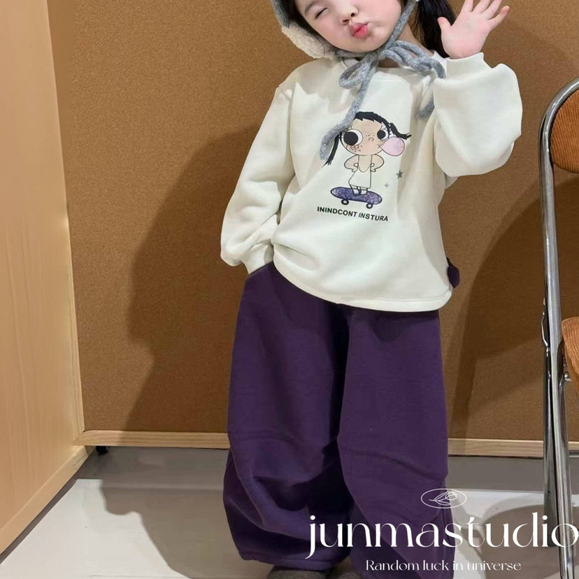 清仓！小妞大咖童装女童宝宝儿童冬装小玉加绒卫衣运动裤套装图片