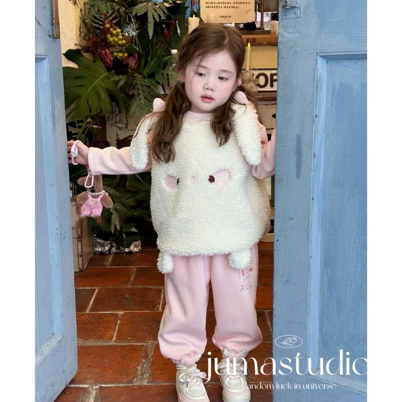 清仓！opolala女童宝宝儿童冬装新款毛毛马甲爱心加绒打底衫卫裤