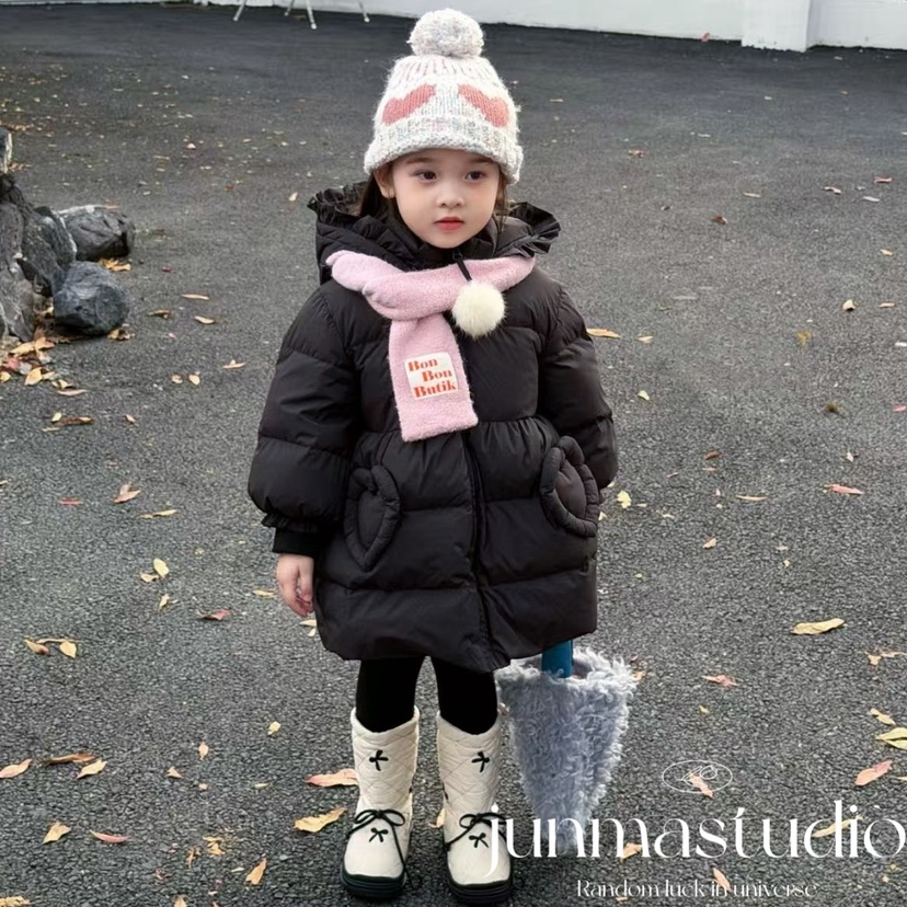 品牌童装女童宝宝儿童冬装韩系毛球爱心连帽羽绒服白鸭绒保暖外套