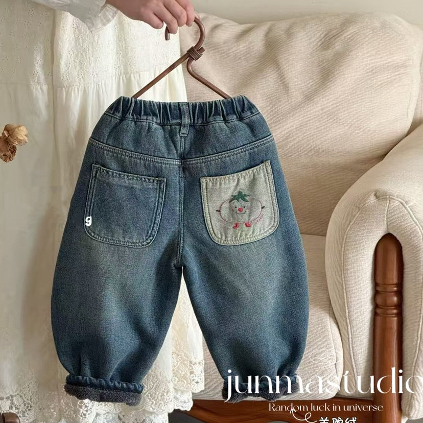 爱尚童男童女童宝宝儿童冬装番茄刺绣羊驼绒牛仔裤加绒加厚哈伦裤,童装/婴儿装/亲子装,裤子,淘宝优惠券,粉丝福利购,淘宝优惠卷