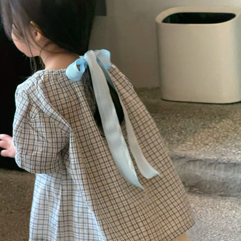 以个童装女童宝宝儿童夏装韩系公主风格子娃娃衫衬衣百搭花边裙裤