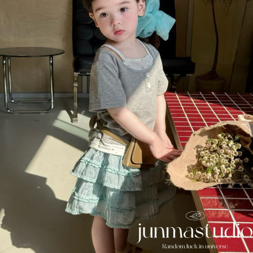 susie童装女童宝宝儿童夏装新款韩系百搭木耳边蛋糕裙半身裙短裙