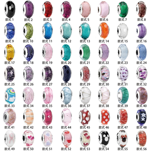 潘家纯银手链女幻彩琉璃珠珠子散珠波光粼粼星河穆拉诺波浪形串珠