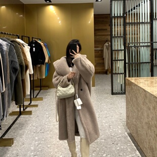 2025秋冬款 保暖显瘦羊驼毛皮草外套女 泰迪熊大衣teddy廓形中长款