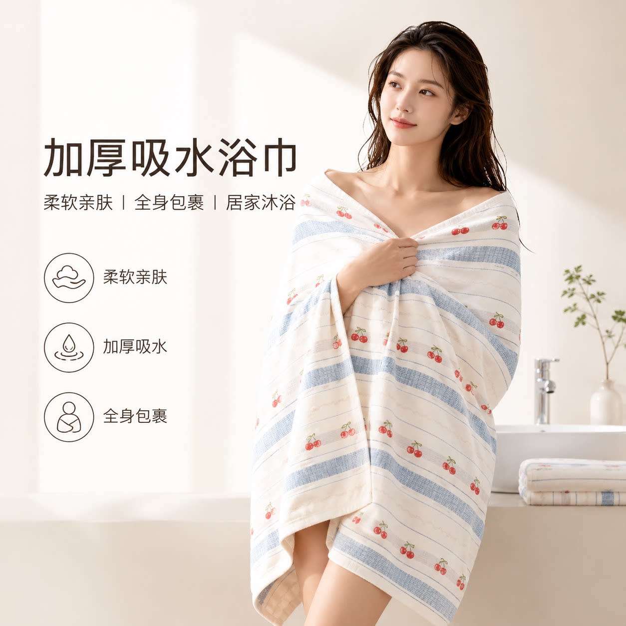 棉麻加大加厚吸水速干成人浴巾
